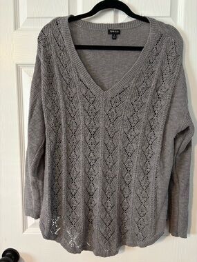 torrid Gray V-Neck Pointelle Knit Sweater